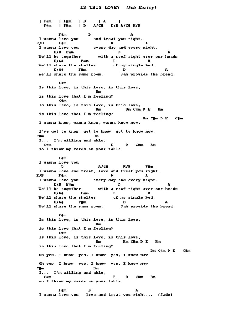 Is This Love Bob Marley Guitar Chords