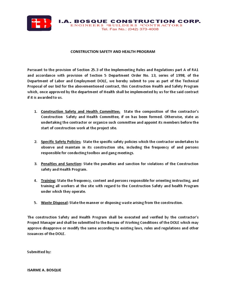 Construction Safety and Health Program