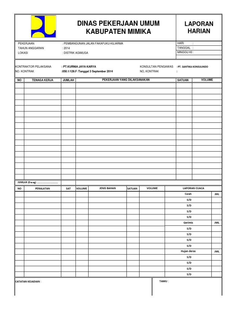 Contoh Laporan Kerja Harian Pns Excel Terbaru