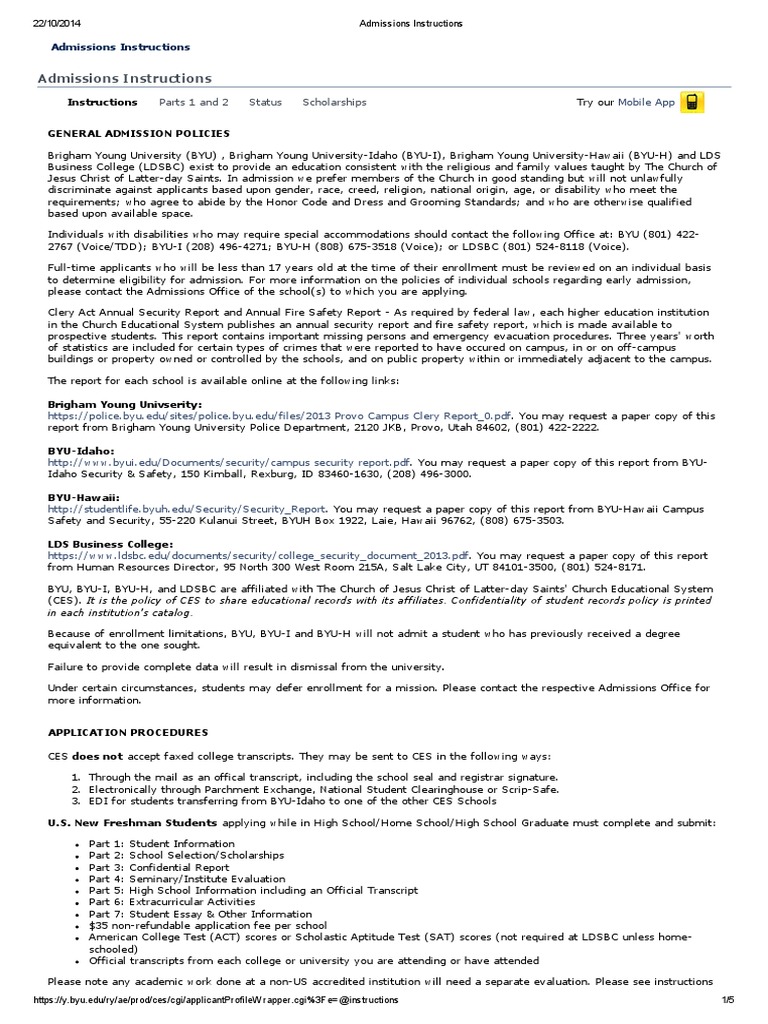 BYU Admission Requirements Overview | PDF | University And College ...