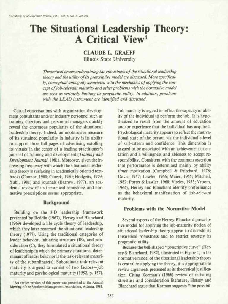 The Situational Leadership Theory. A Critical View. | PDF | Leadership ...