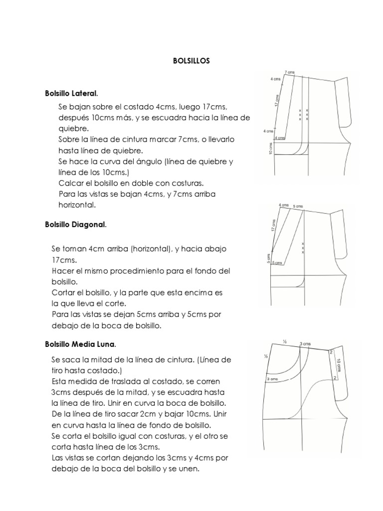 Instrucciones detalladas para marcar y coser diferentes tipos de bolsillos  en pantalones