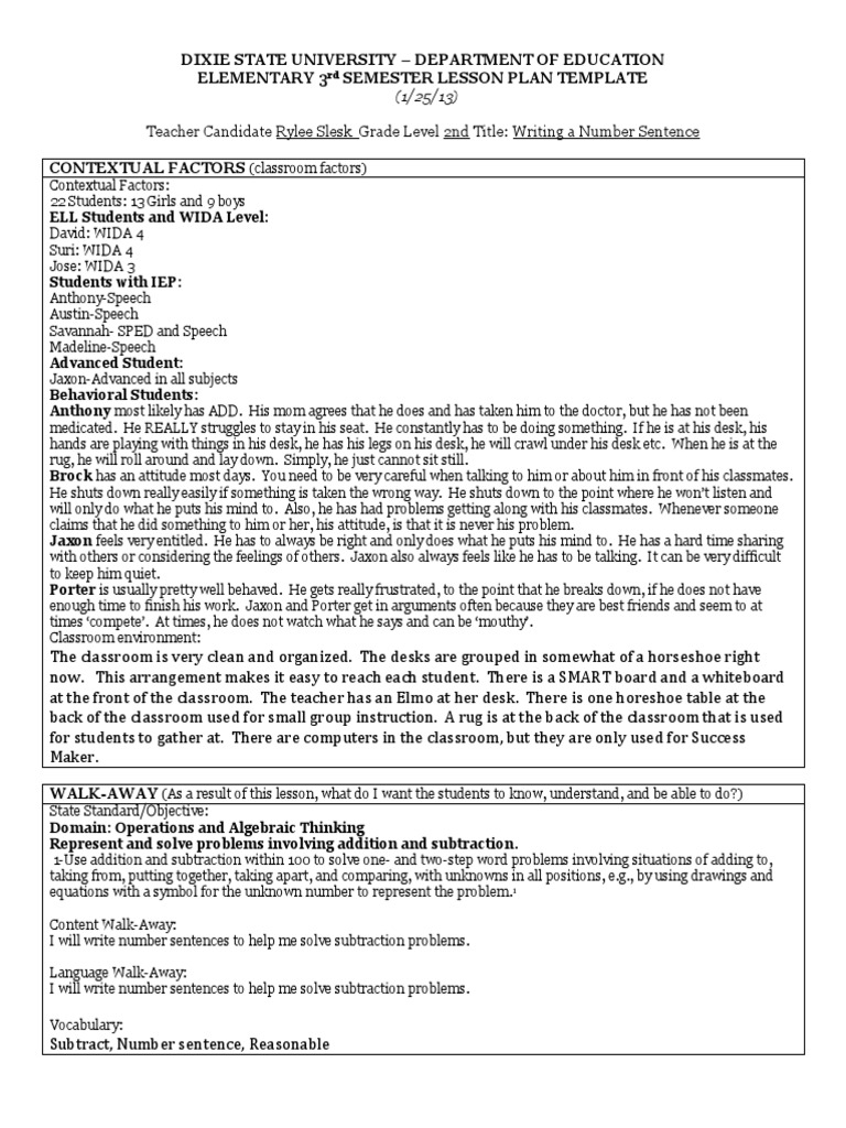 math lesson number sentence strategy | Educational Assessment | Classroom