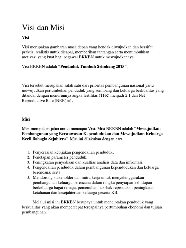 Visi Dan Misi BKKBN | PDF