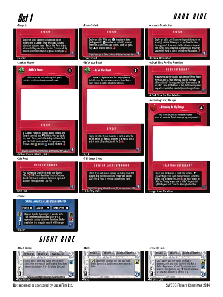 star wars ccg card list excel
