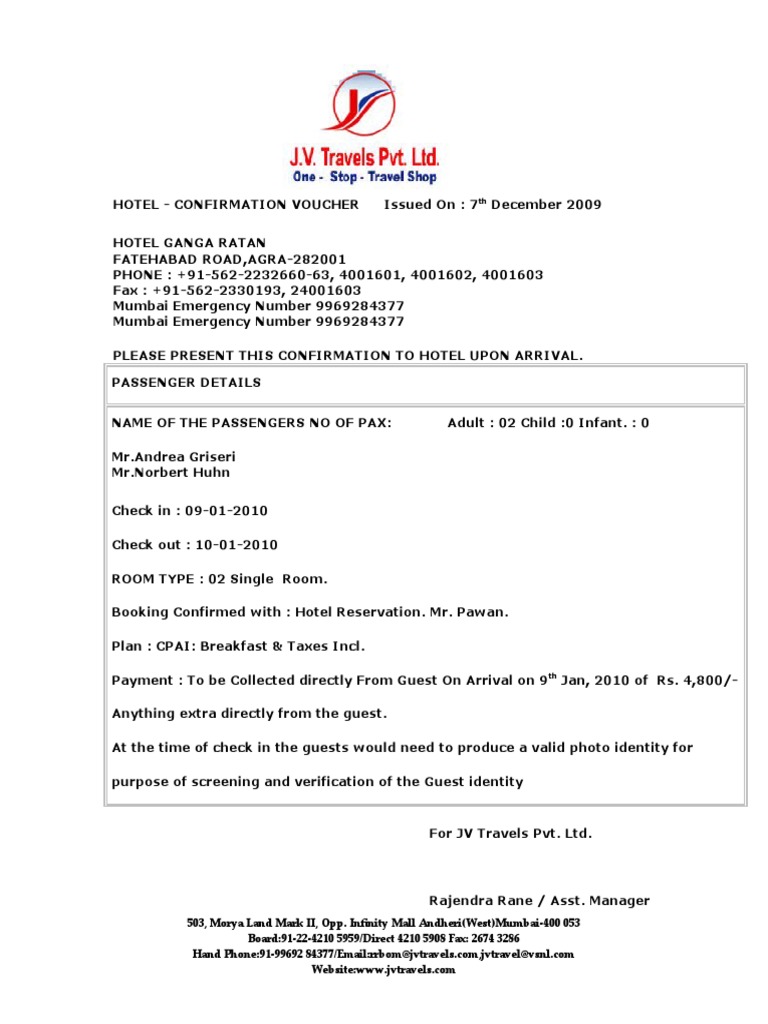 Hotel - Confirmation Voucher | PDF for Free Printable Hotel Vouchers Pdf