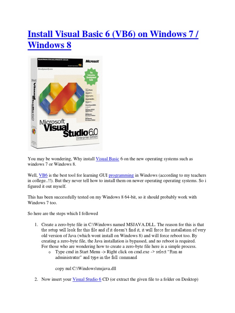 Install Visual Basic 6 | PDF | Windows 7 | Windows 8