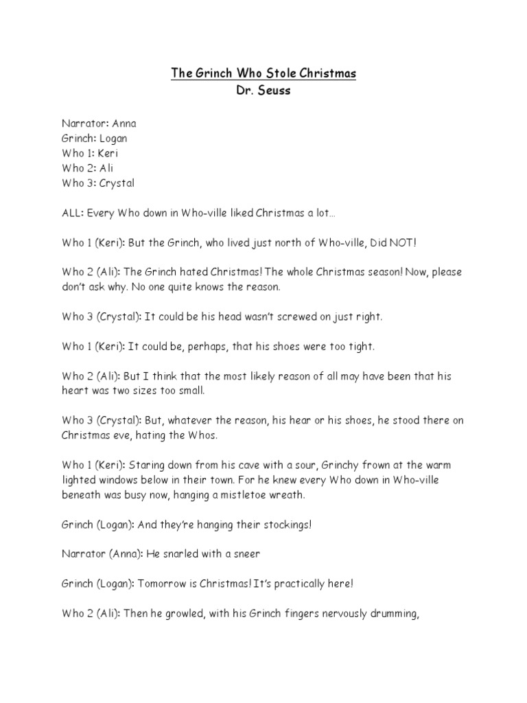 readers theater - the grinch who stole christmas | pdf | christmas