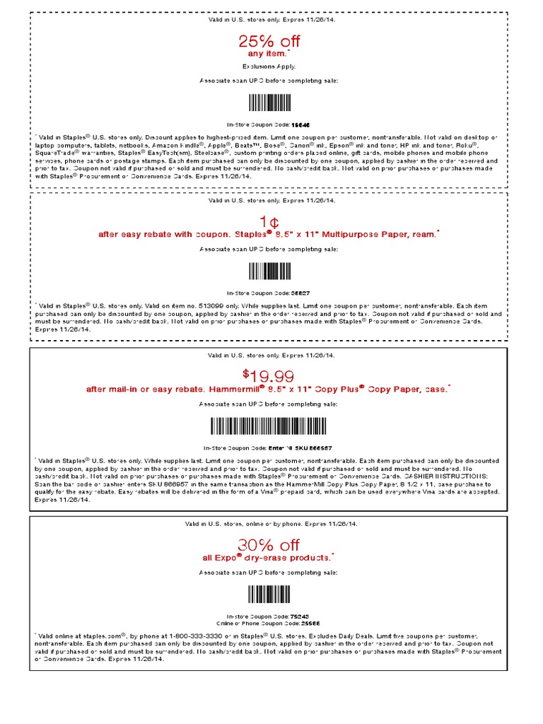 Staples Coupons Coupon Codes 11252014 PDF PDF Coupon Rebate