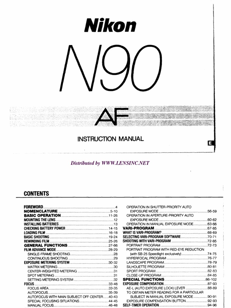 Nikon F90 / N90 Manual PDF Photography Equipment Nikon