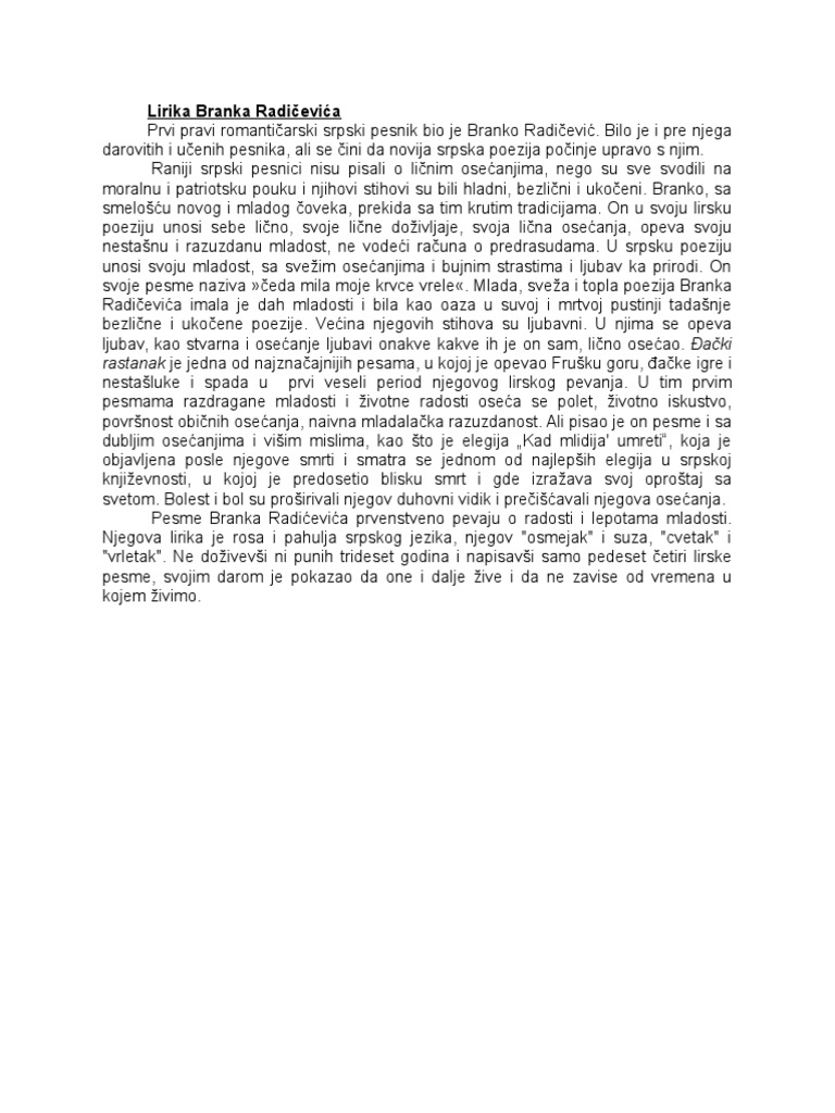 Lirika Branka Radicevica | PDF
