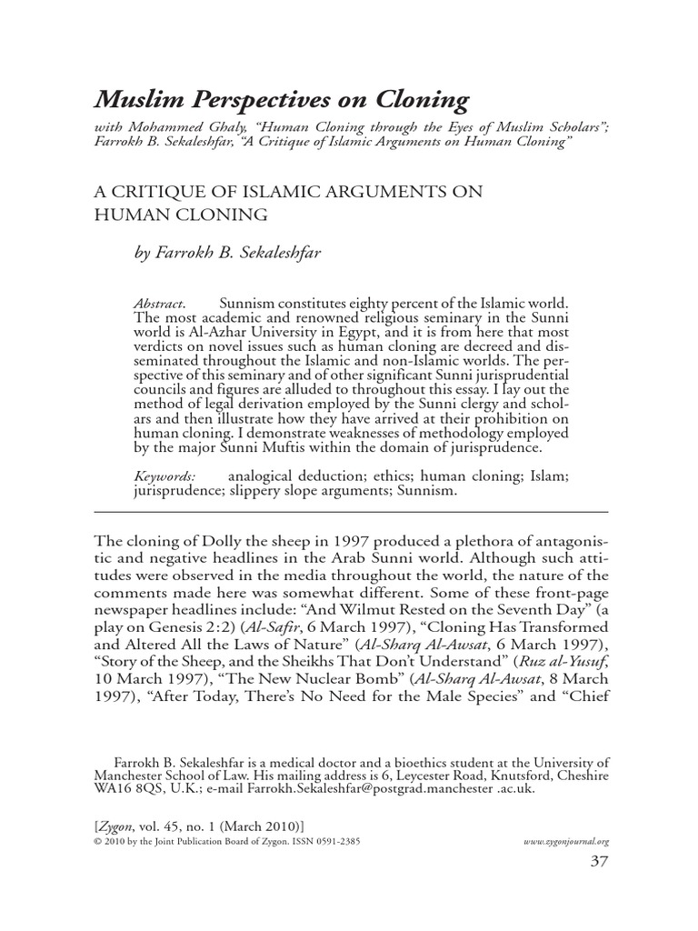 A Critique of Islamic Argument On Human Cloning | PDF | Sunni Islam ...