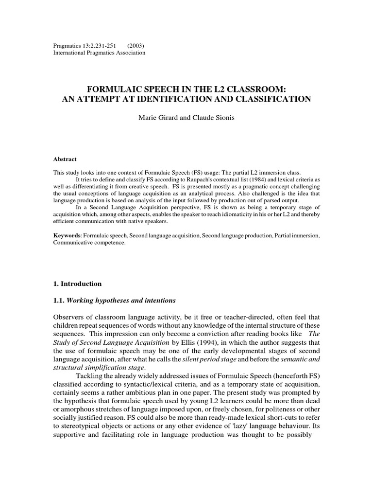 Formulaic Speech in The PDF | PDF | Second Language | Language Acquisition