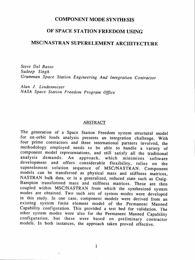 Component Mode Synthesis of Space Station Freedom Using MSC Nastran ...