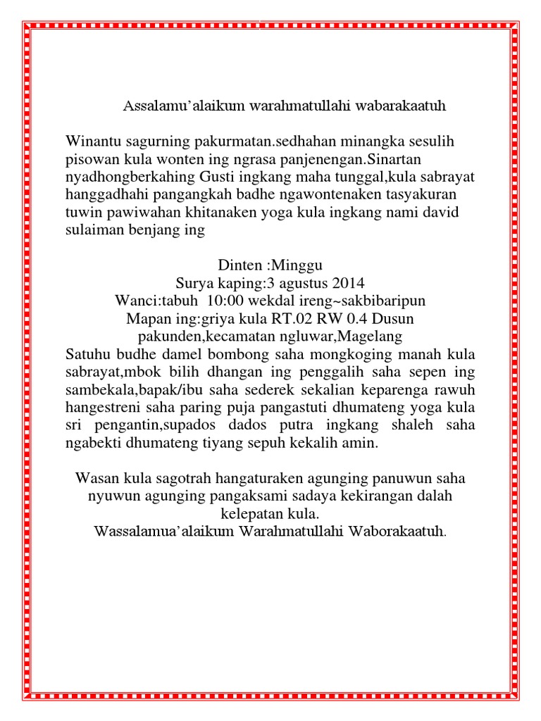82+ Contoh Undangan Tasyakuran Bahasa Jawa Gratis