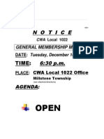 CWA Local 1022 General Membership Meeting Notice, Tuesday, December 16, 2014