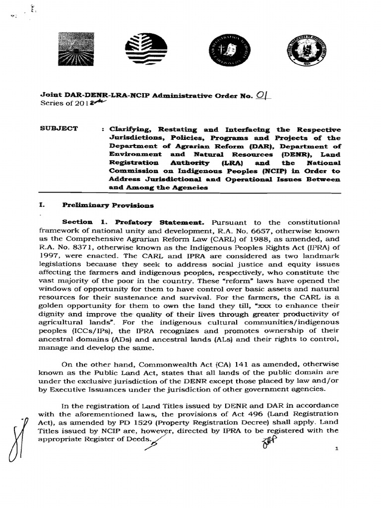 Joint Dar Denr Lra Ncip Ao No. 1 s12 Clarifying Restating and