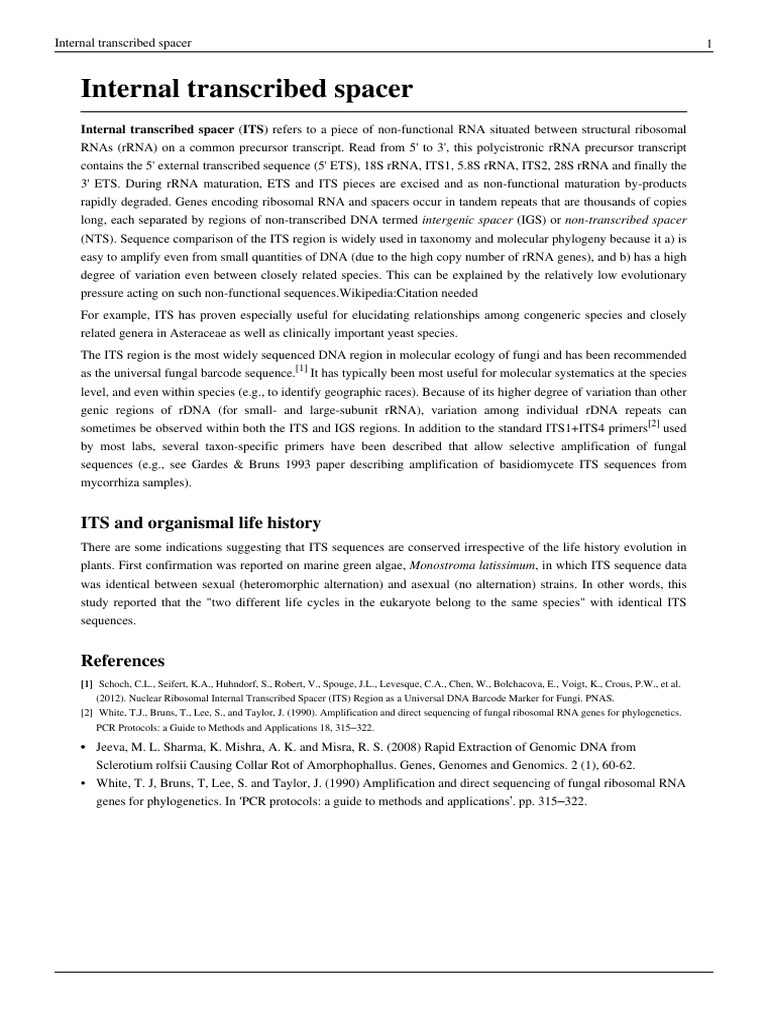Internal Transcribed Spacer PDF Biology