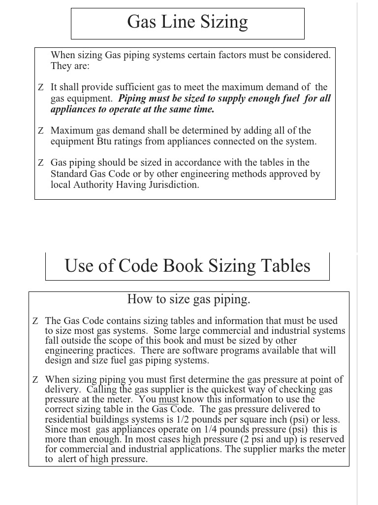 Gas Pipe Sizing Guidelines | PDF
