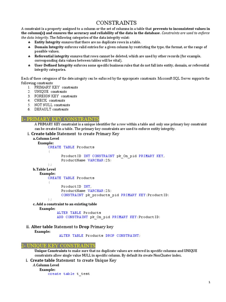 Constraints in SQL Server | PDF | Relational Database | Information ...