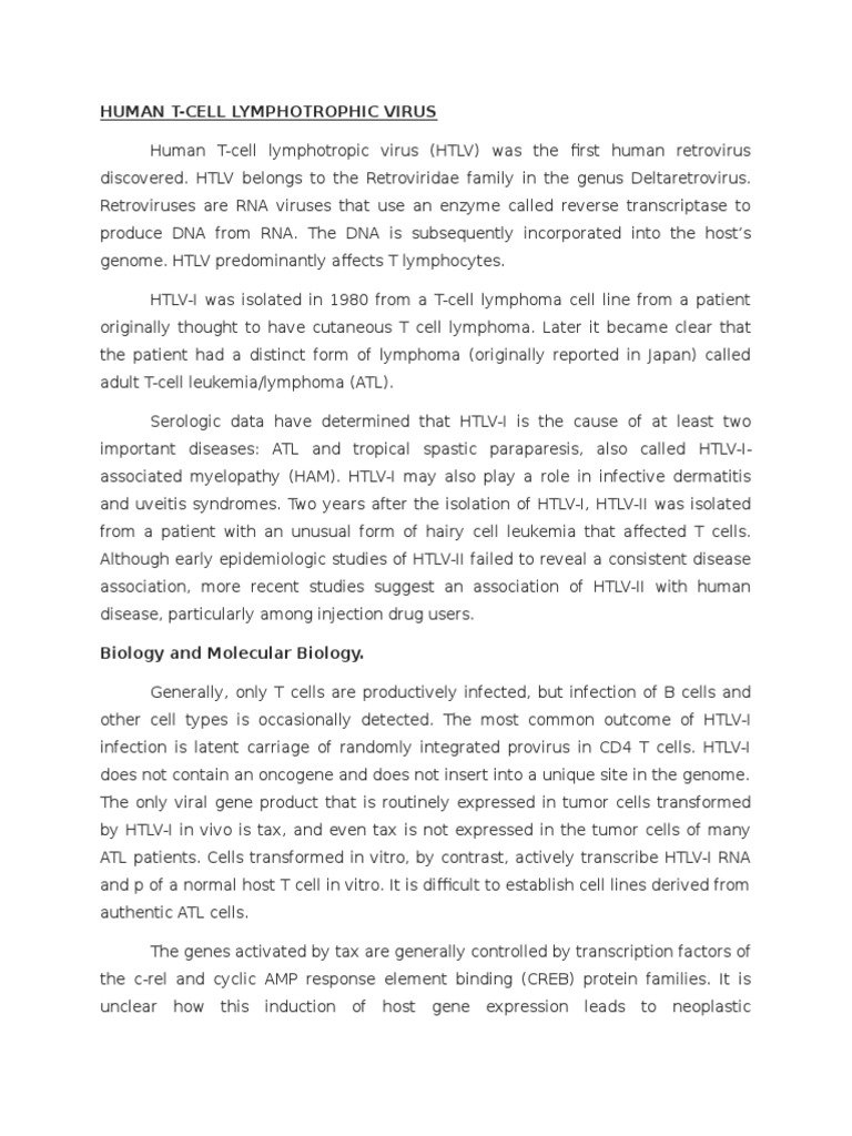 Htlv1 and 2 Final Paper | PDF | Retrovirus | Clinical Medicine