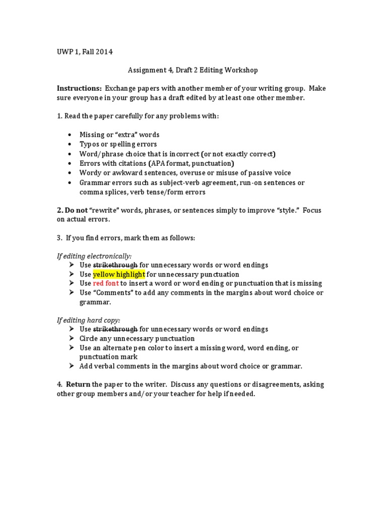 UWP 1 Fall 2014 Editing Workshop Guide | PDF