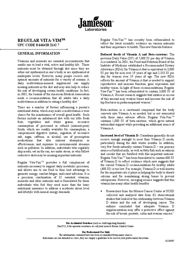 2142 Regular VitaVim Monograph Vitamin D Vitamin A