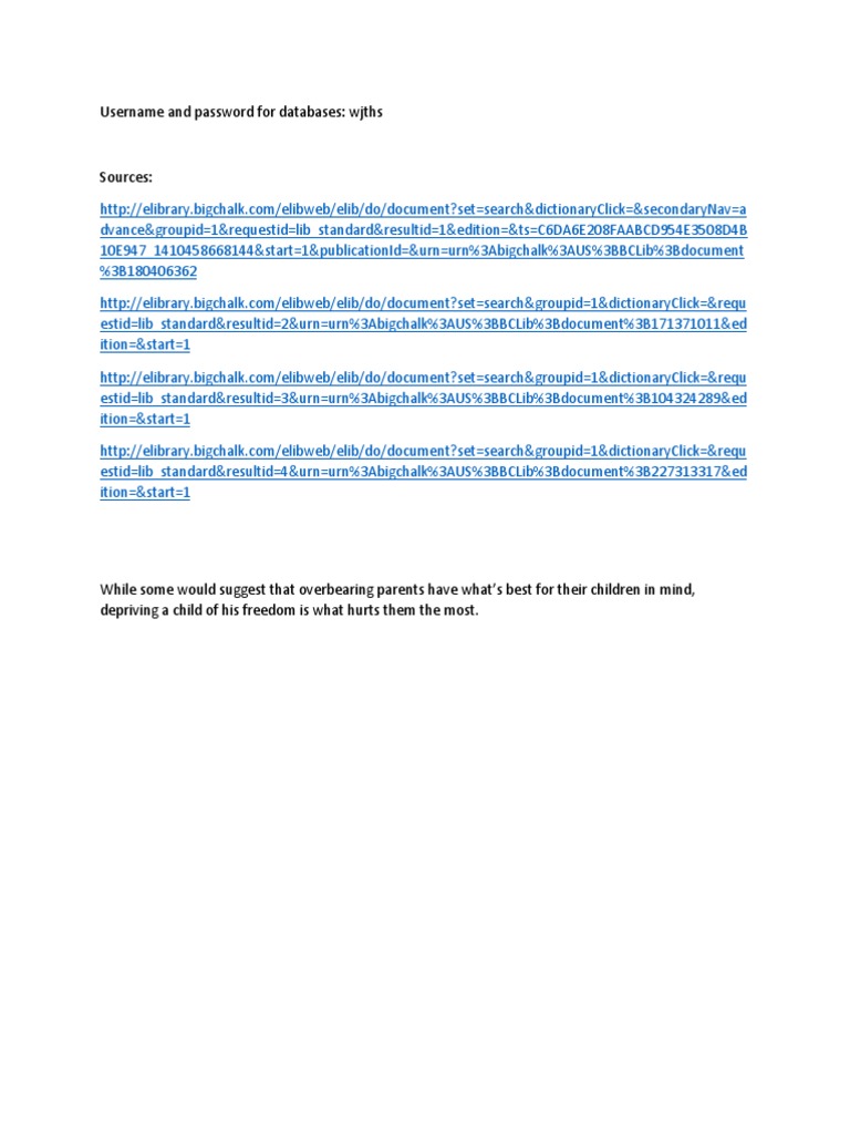 Database Access Credentials for WJTHS | PDF