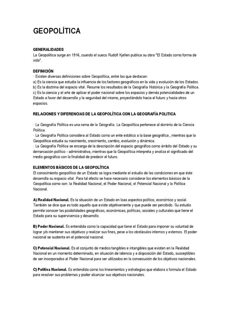 Definición y Elementos de Geopolítica | PDF | Geopolítica | Estado ...