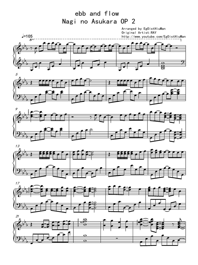 Ebb And Flow Nagi No Asukara Op 2 Arranged By Egoisthiuman Original Artist Ray