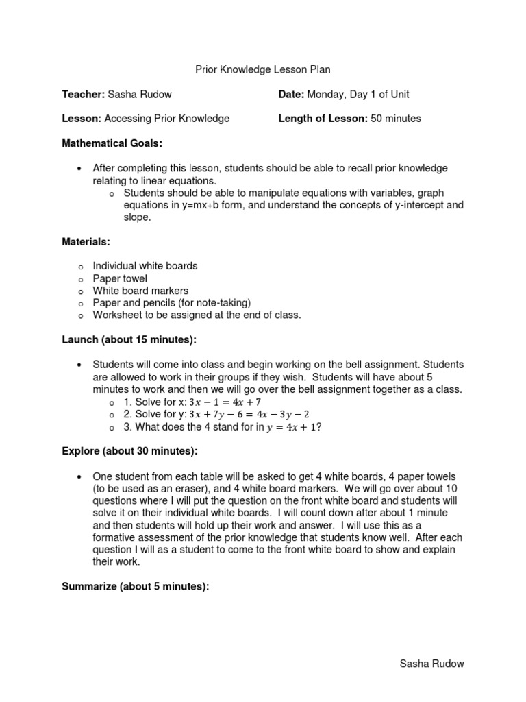 Activating Prior Knowledge Lesson Plan