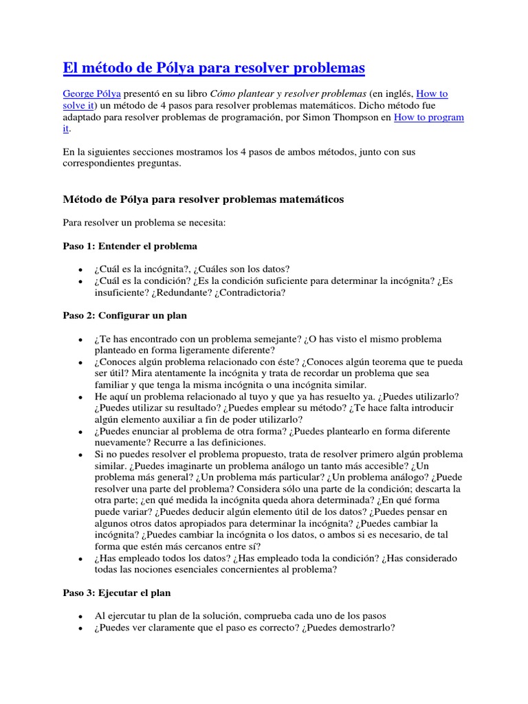 Método de Pólya para Resolver Problemas | PDF