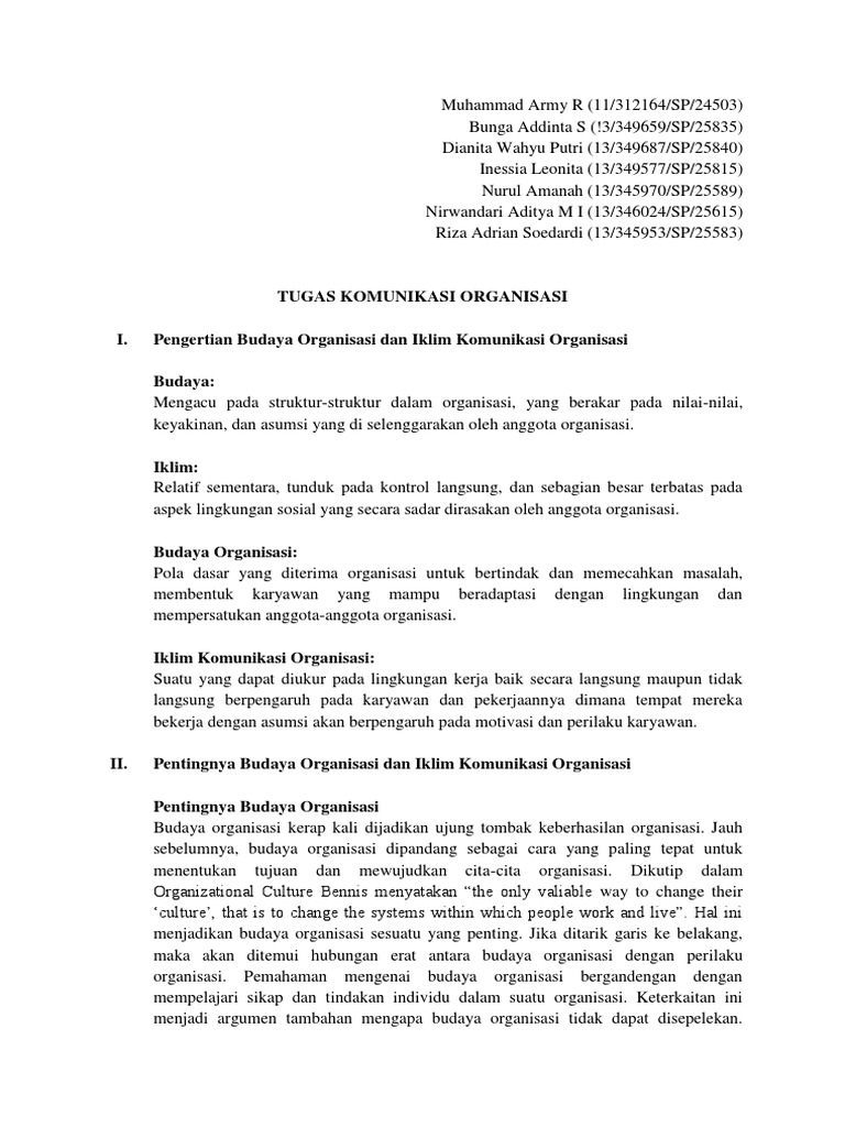 Budaya Dan Iklim Komunikasi Organisasi
