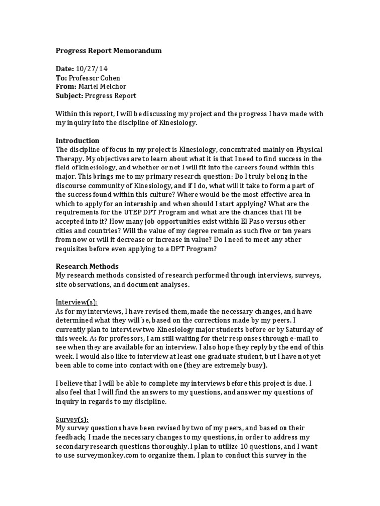 How to write a progress report in memorandum format picture