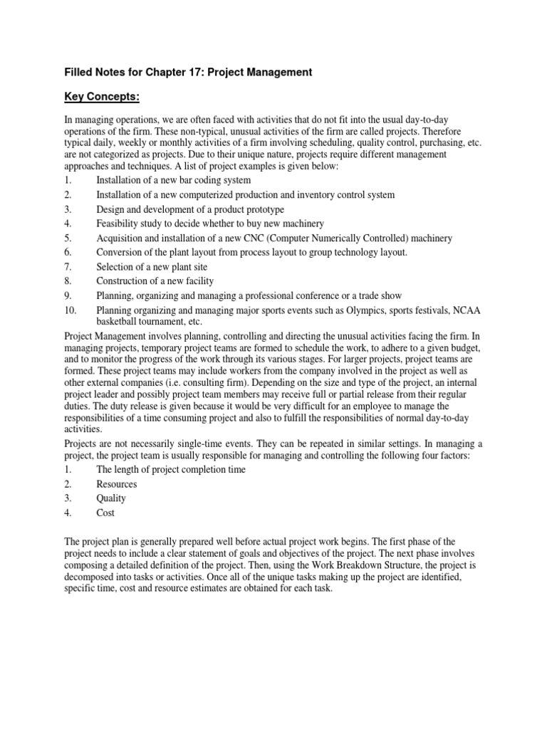 Filled Notes For Chapter 17 | PDF | Project Management | Variance