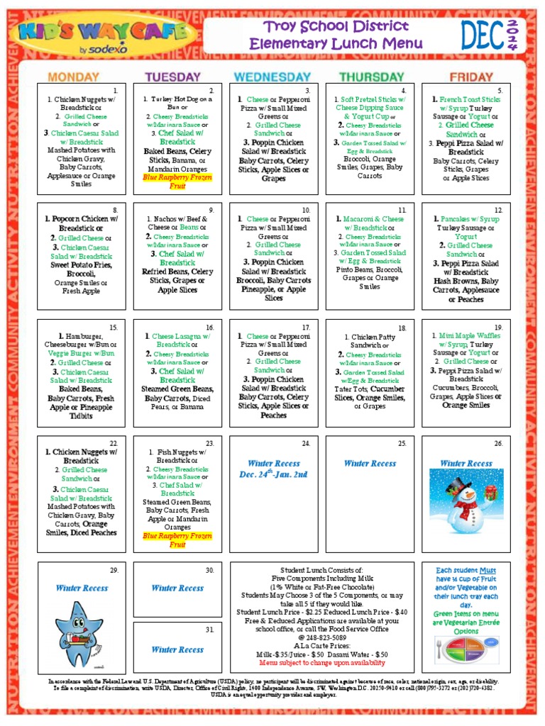 Elementary December Lunch Menu 2014 | PDF | Salad | Hamburgers