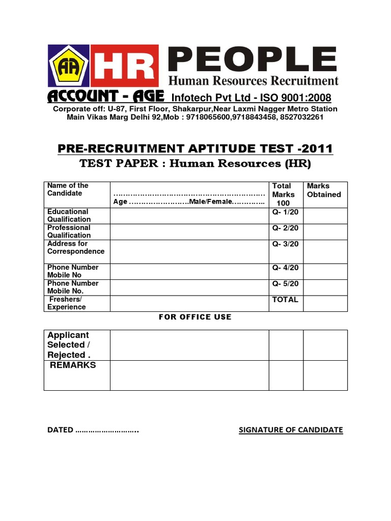 Aptitude Test - HR Executive | PDF | Salary | Human Resource Management