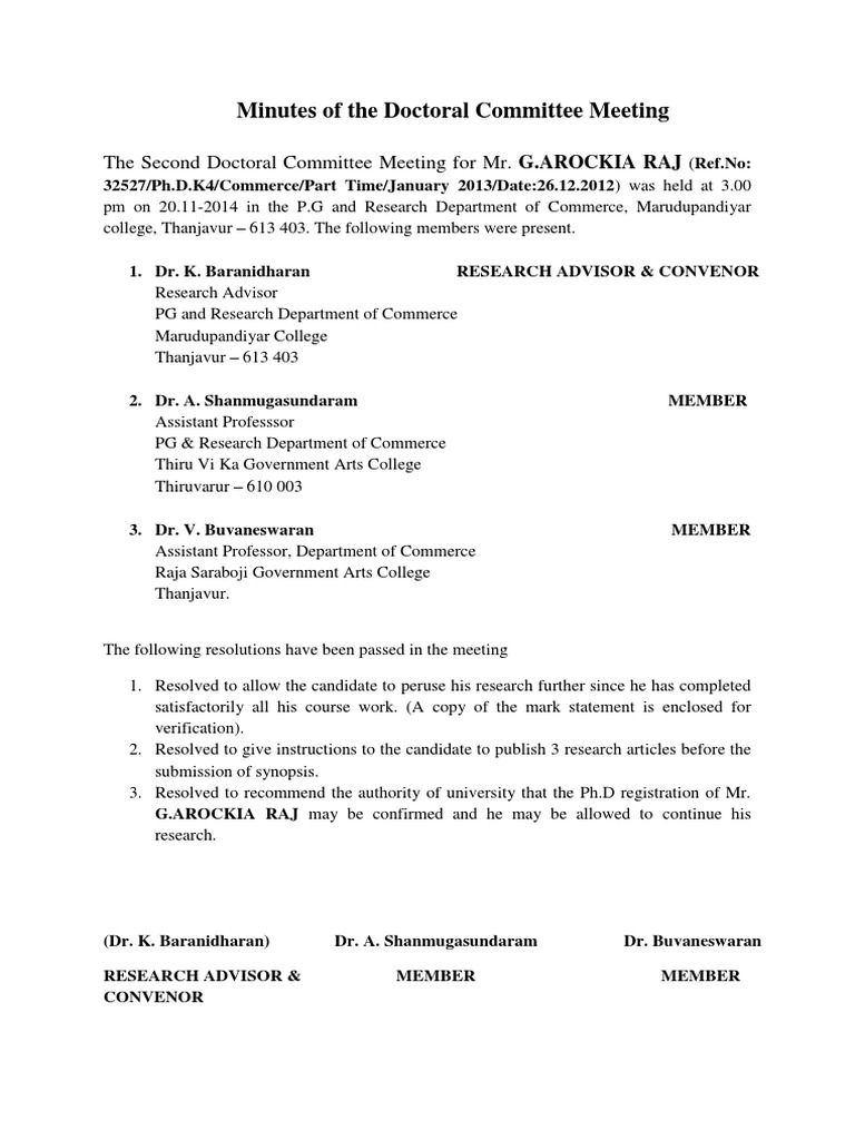 Minutes of PhD Committee Meeting | PDF