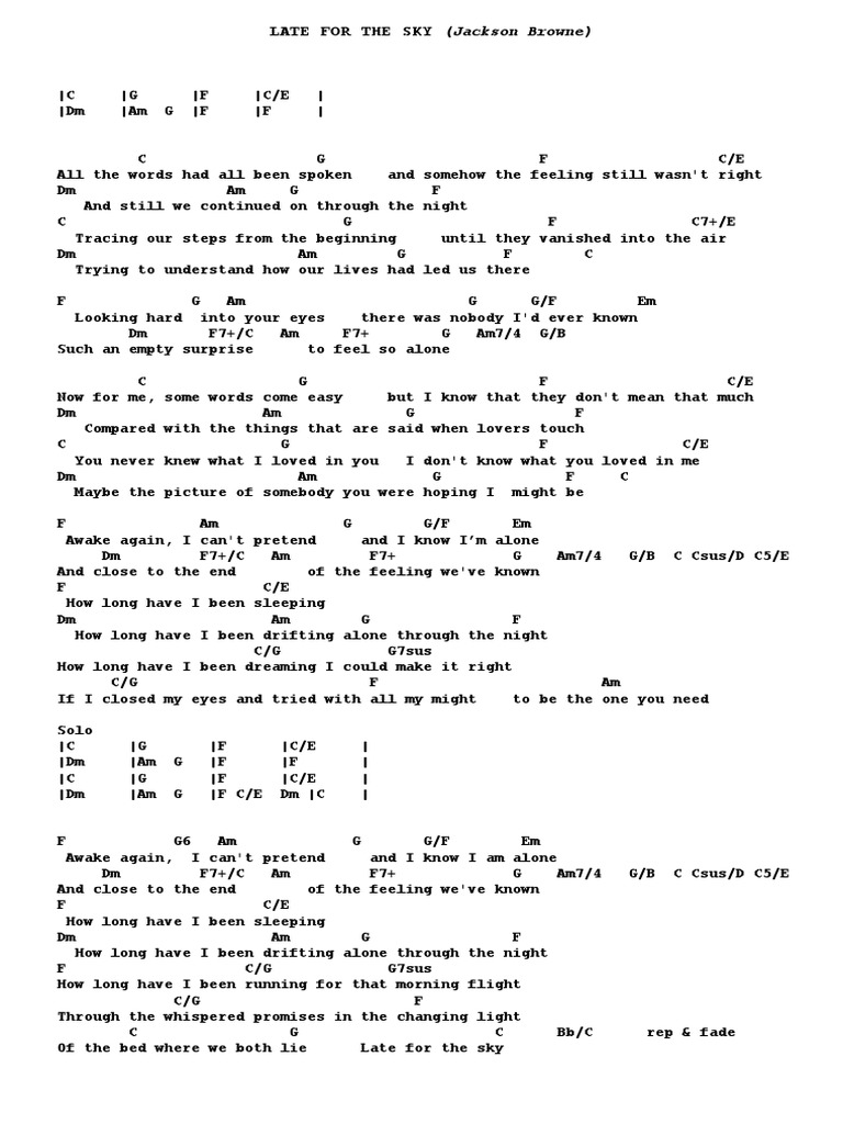 LATE FOR THE SKY Jackson Browne chords pdf