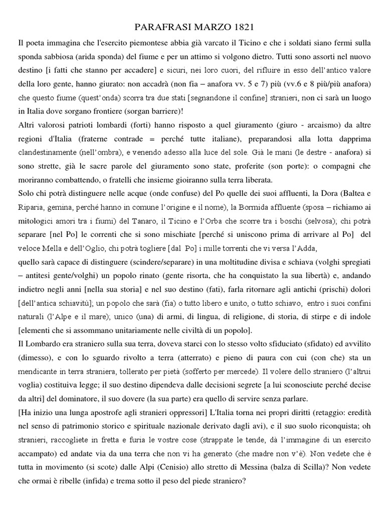 Parafrasi Marzo 1821