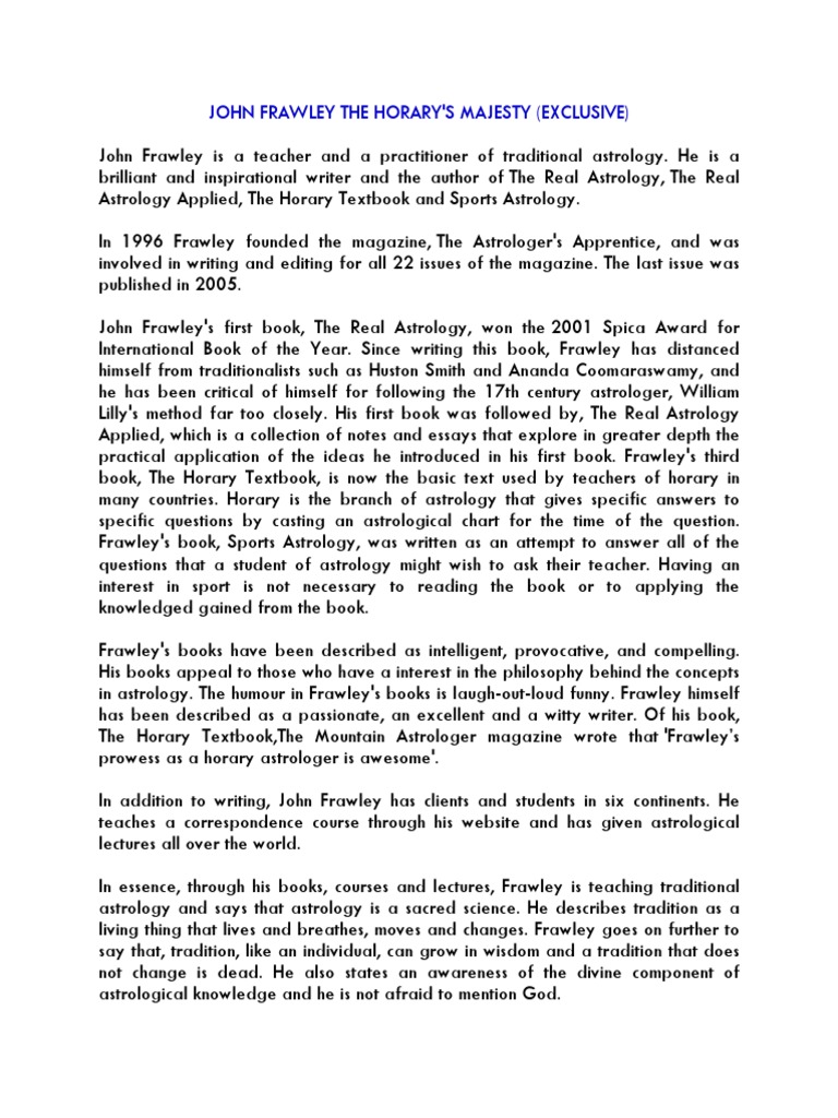 John Frawley The Horary's Majesty (Exclusive) PDF Astrology Moon