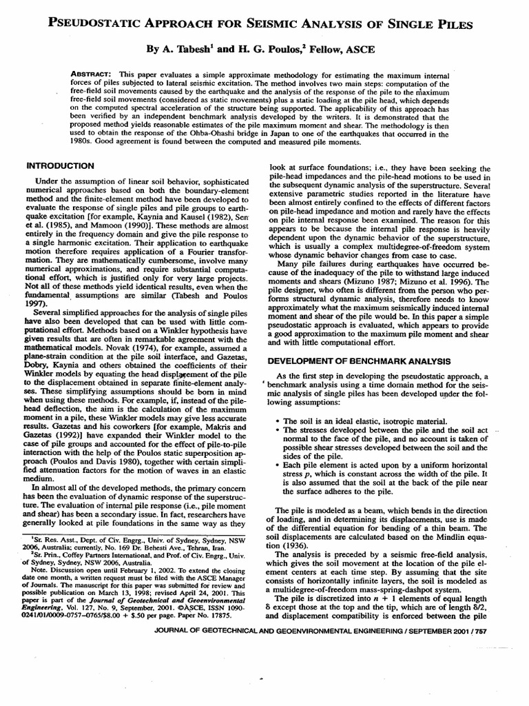 P7-1 Pseudostatic Approach For Seismic Analysis of Single Piles | PDF