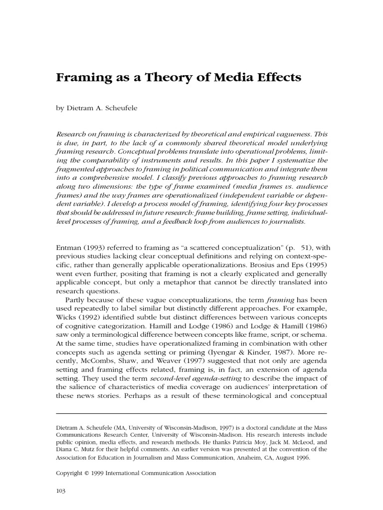 Scheufele Framing Theory Media Effects | PDF | Framing (Social Sciences ...