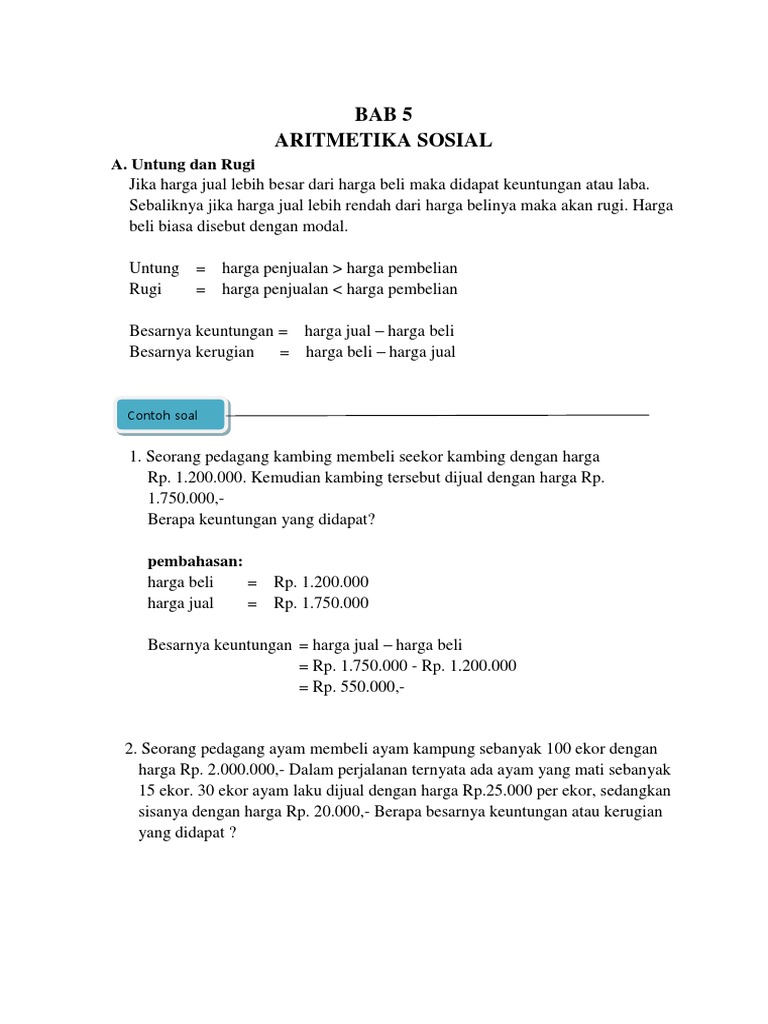 Contoh Soal Dan Pembahasan Perbandingan Dan Aritmatikan Sosial Kls 7