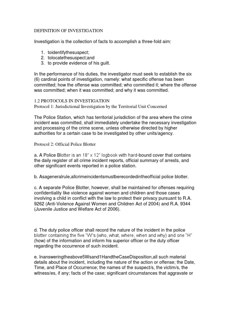 Definition of Investigation PDF Crime Scene Witness