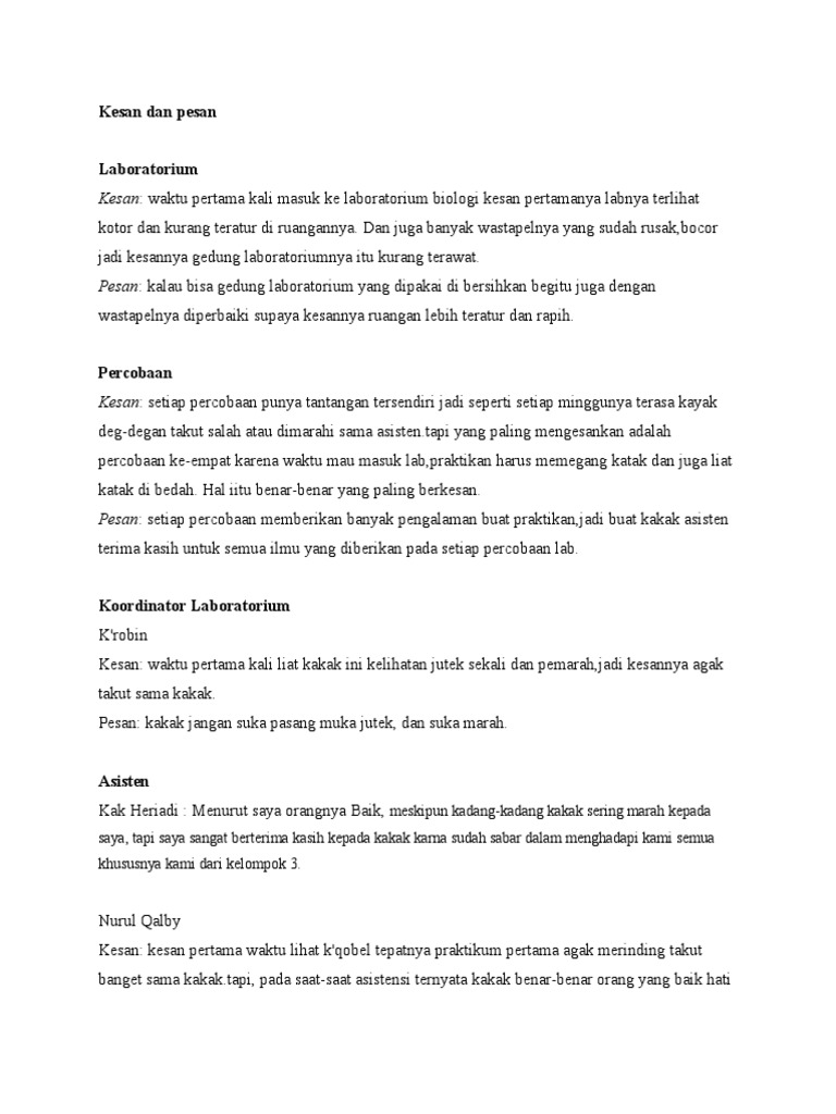 Kesan Dan Pesan Laboratorium