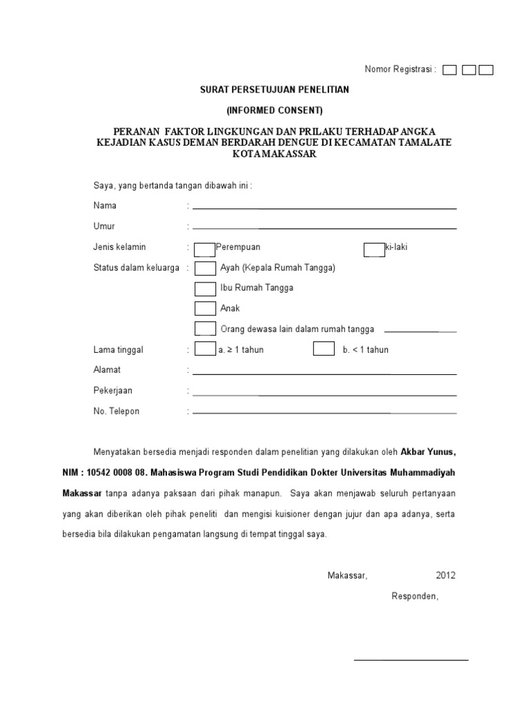 Contoh Surat Informed Consent Penelitian | PDF