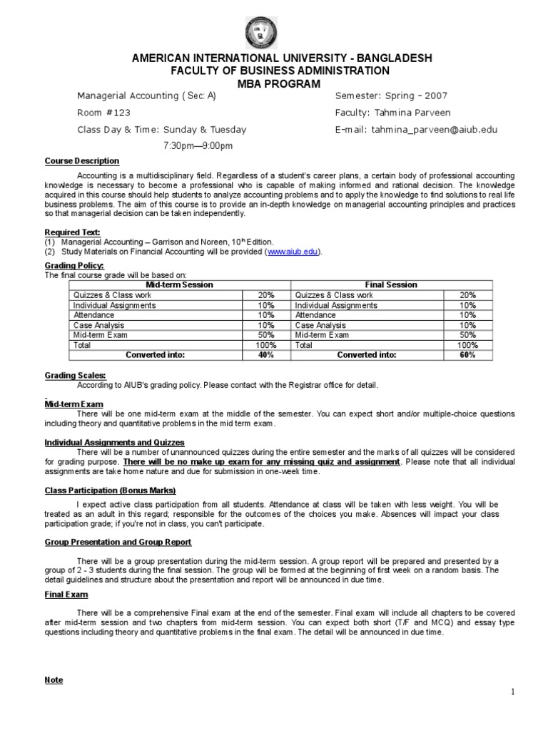 Managerial Accounting Sec A Mba Test Assessment Master Of Business Administration
