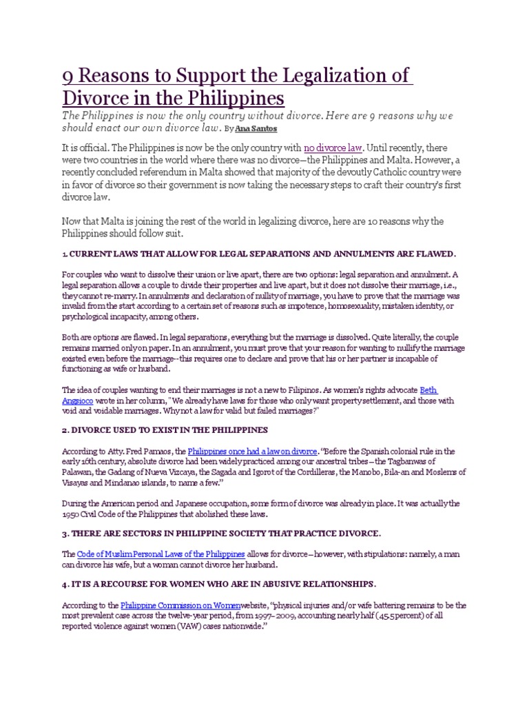 9 Reasons To Support The Legalization of Divorce in The Philippines