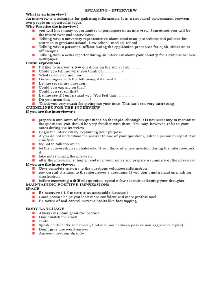 Speaking - Interview What Is An Interview? | PDF